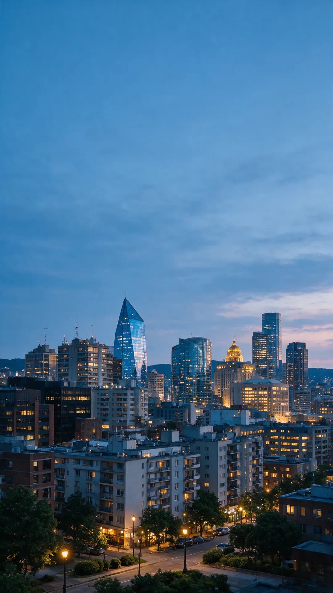Blue hour city skyline phone wallpaper